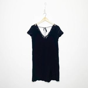 Sézane Anabella Black Silk Mini Dress Scalloped LBD Womens EUR 40 US 8